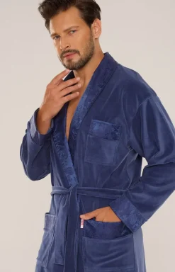 Szlafrok męski długi w kolorze jeans NOBLE 868
