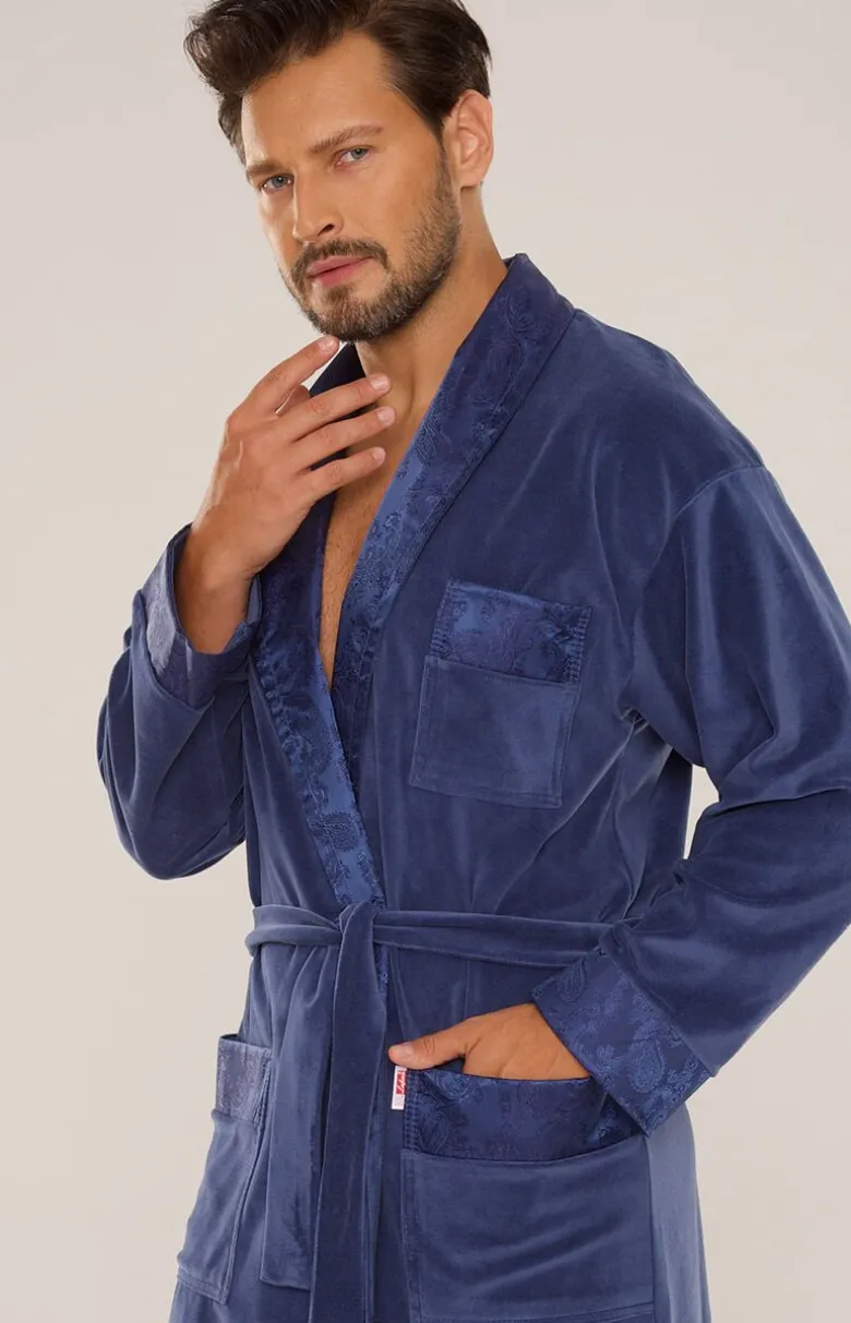 Szlafrok męski długi w kolorze jeans NOBLE 868