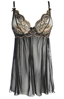 Tiulowa koszulka babydoll z koronką V-10399