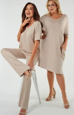 Italian Fashion Moda - Tunika daka z krótki rękawe beżowa oler
