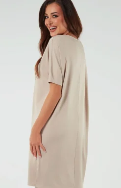 Italian Fashion Moda - Tunika daka z krótki rękawe beżowa oler
