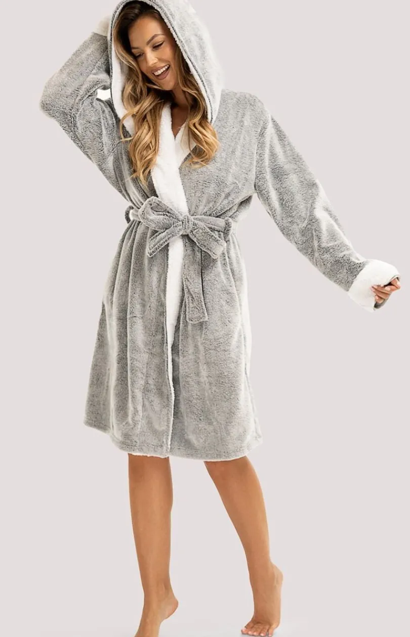 Damskie Unikat Szlafroki I Peniuary|Bielizna Homewear - szafrok daski z kapture szary Sharon