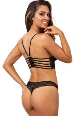 V-10088 czarne koronkowe stringi z paseczkami