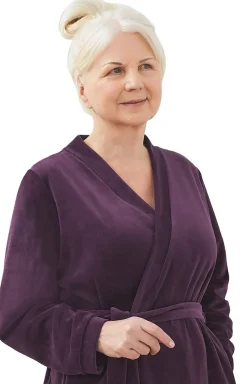 Welurowy szlafrok damski śliwkowy Sylwia III 245 04