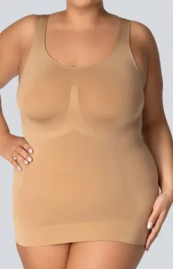 Wyszczuplająca koszulka damska plus size ciemnobeżowa Smoothwear