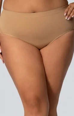 Damskie Mona Queen Size Bielizna Wyszczuplająca|Figi Modelujące - Wyszczuplające majtki ze średnim stanem ciemnobeżowe Smoothwear